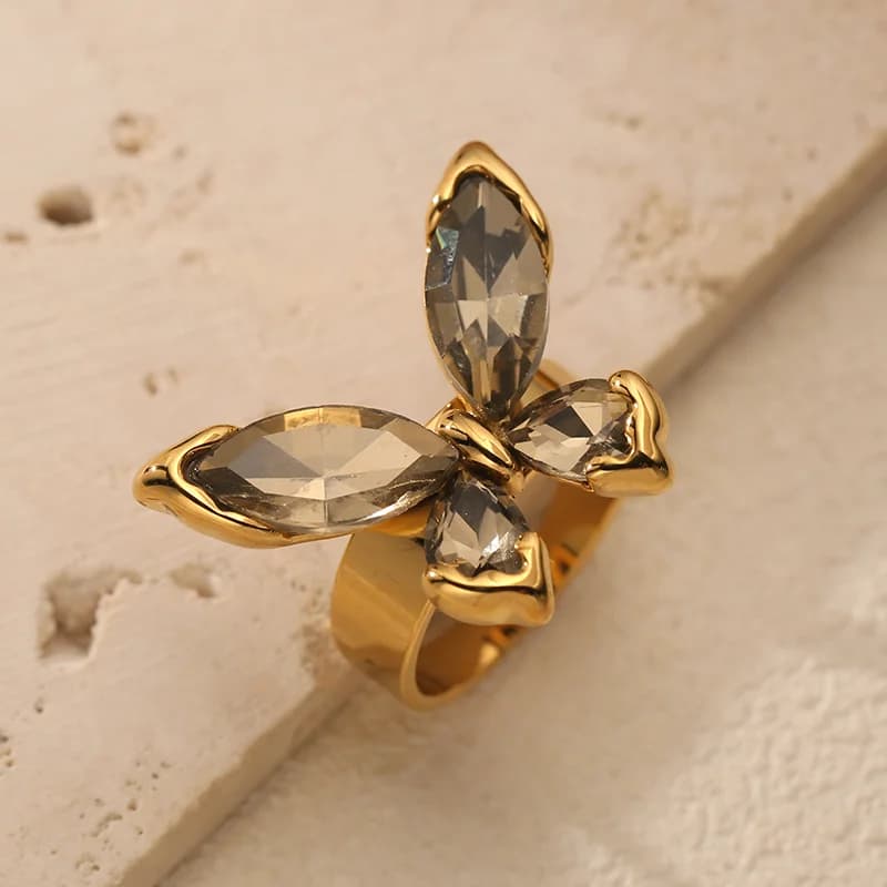 Регульоване кільце «Метелик» з цирконієм, 18K Gold