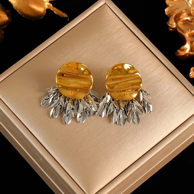 Сережки-підвіски з листям і китичками, покриття 18K PVD
