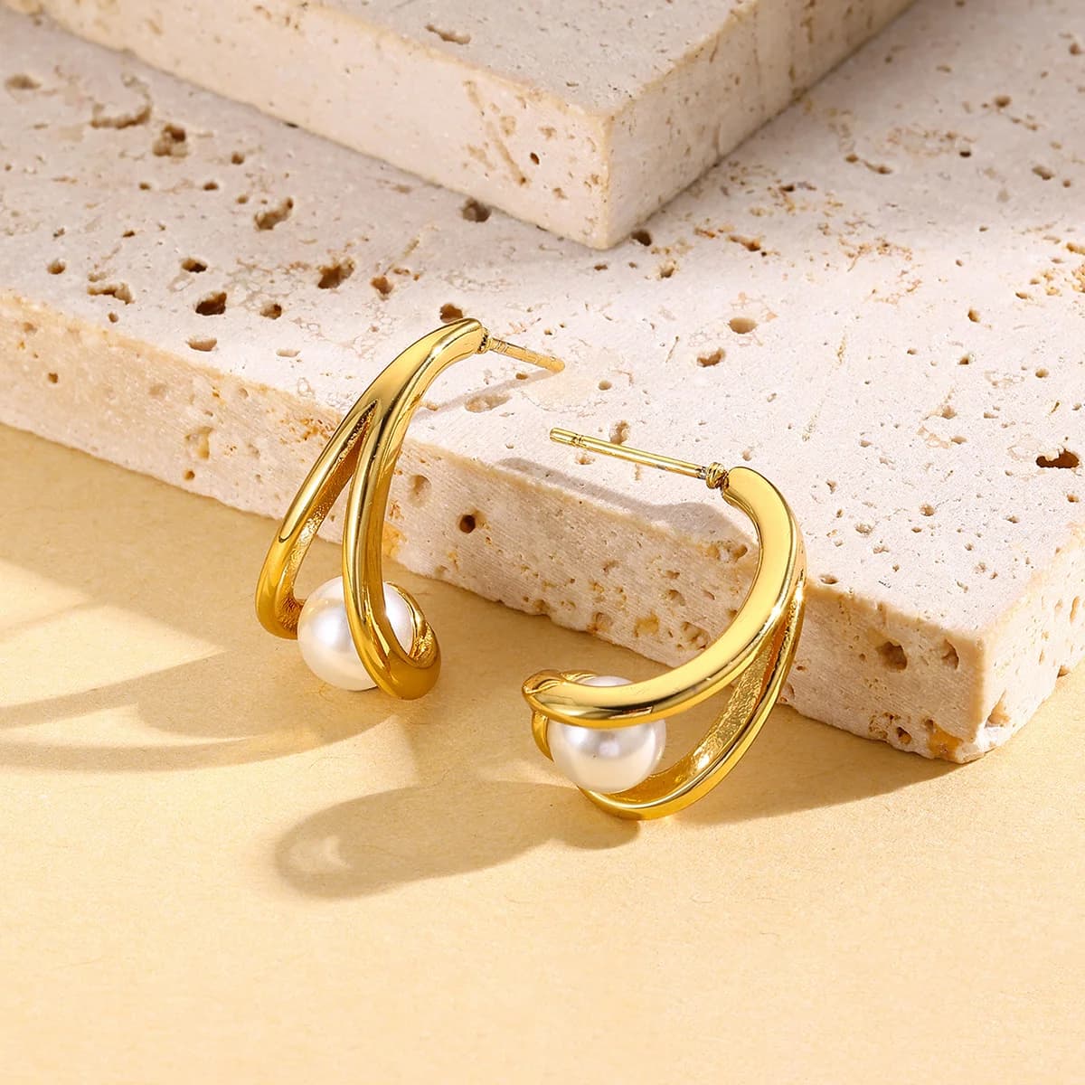 Сережки-підвіски з перлинами, покриття 18K Gold
