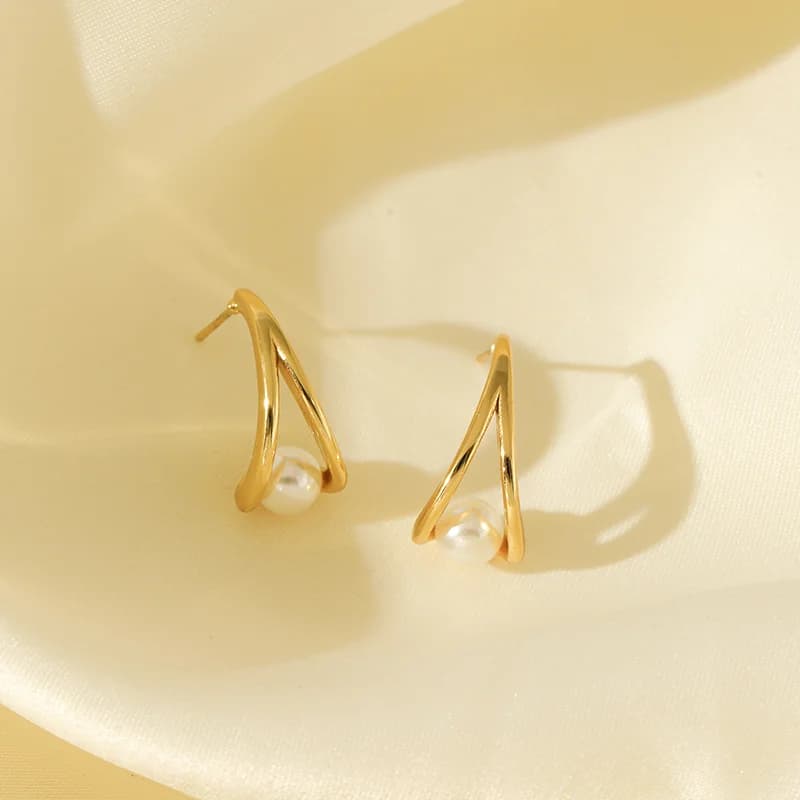 Сережки-підвіски з перлинами, покриття 18K Gold