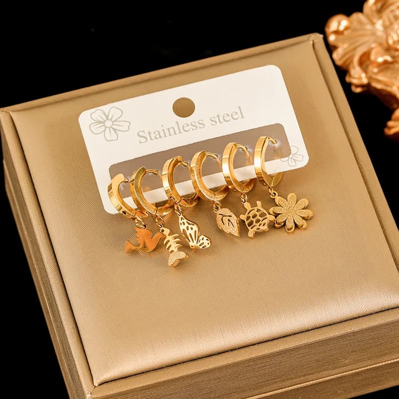 Набір сережок 'Квітка маргаритка', позолота 18K