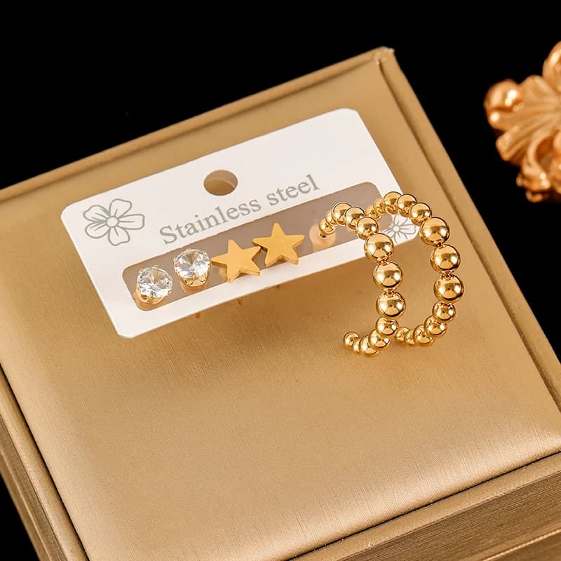 Набір сережок 'Квітка маргаритка', позолота 18K